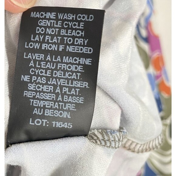 Pure Essence Top Women XL Multicolor Floral Abstract Tie Hem 3/4 Sleeve Stretch - Picture 8 of 8